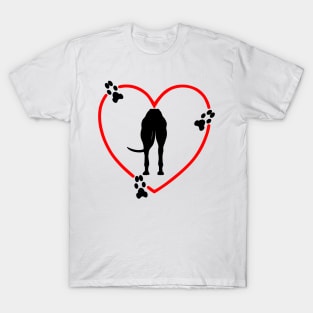 Greyhound Butt with Red Hearts Paw Prints T-Shirt